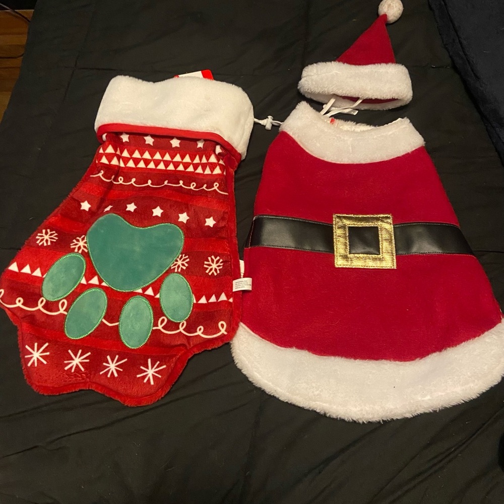Medium Santa Claus Dog Costume and Paw Christmas Stocking